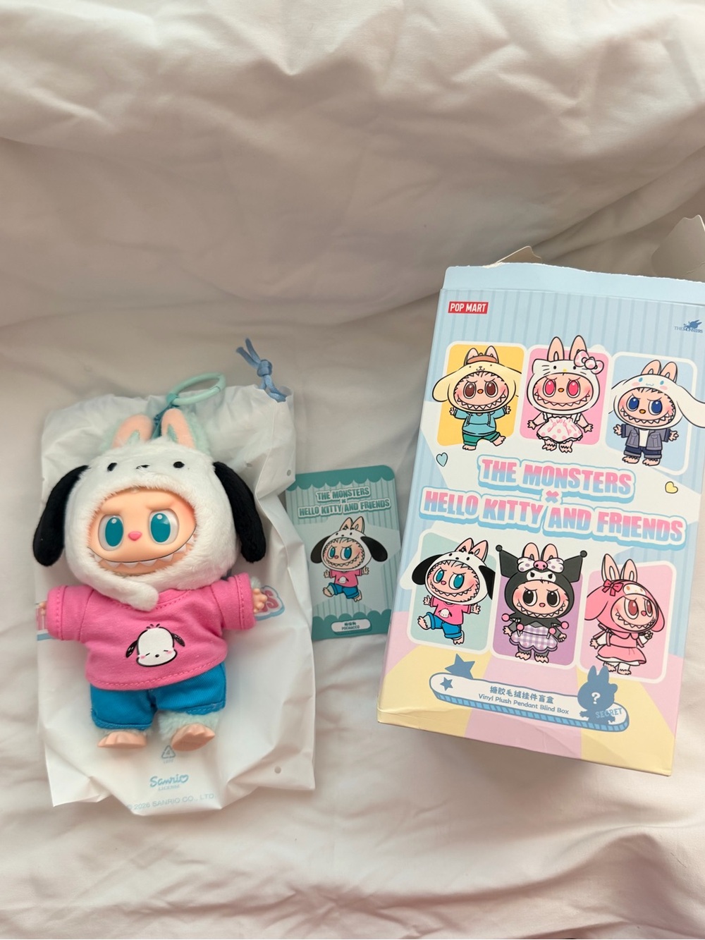 Pop Mart Plush Doll — Pink Hoodie Hello Kitty Friend pochacco